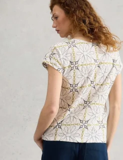 Pure Cotton Printed Notch Neck T-Shirt
