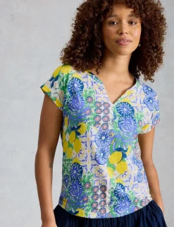 Pure Cotton Printed Notch Neck T-Shirt