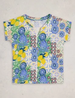 Pure Cotton Printed Notch Neck T-Shirt