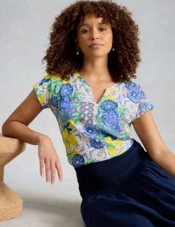 Pure Cotton Printed Notch Neck T-Shirt