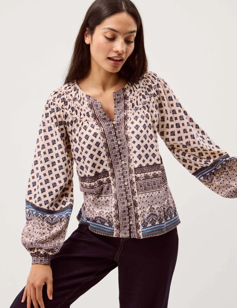 Pure Cotton Printed Notch Neck Blouse