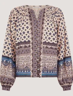 Pure Cotton Printed Notch Neck Blouse