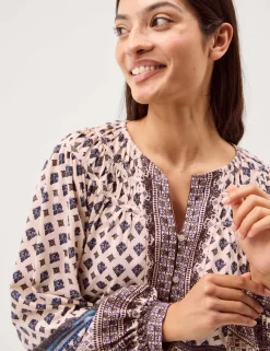 Pure Cotton Printed Notch Neck Blouse
