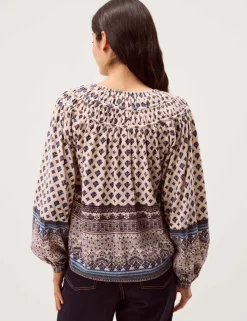 Pure Cotton Printed Notch Neck Blouse