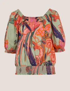 Pure Cotton Printed Off The Shoulder Top