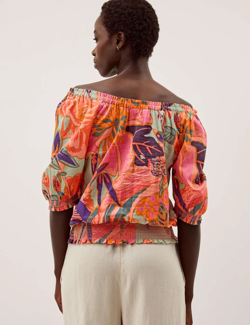 Pure Cotton Printed Off The Shoulder Top