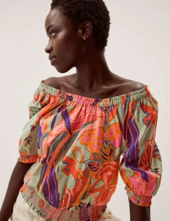 Pure Cotton Printed Off The Shoulder Top