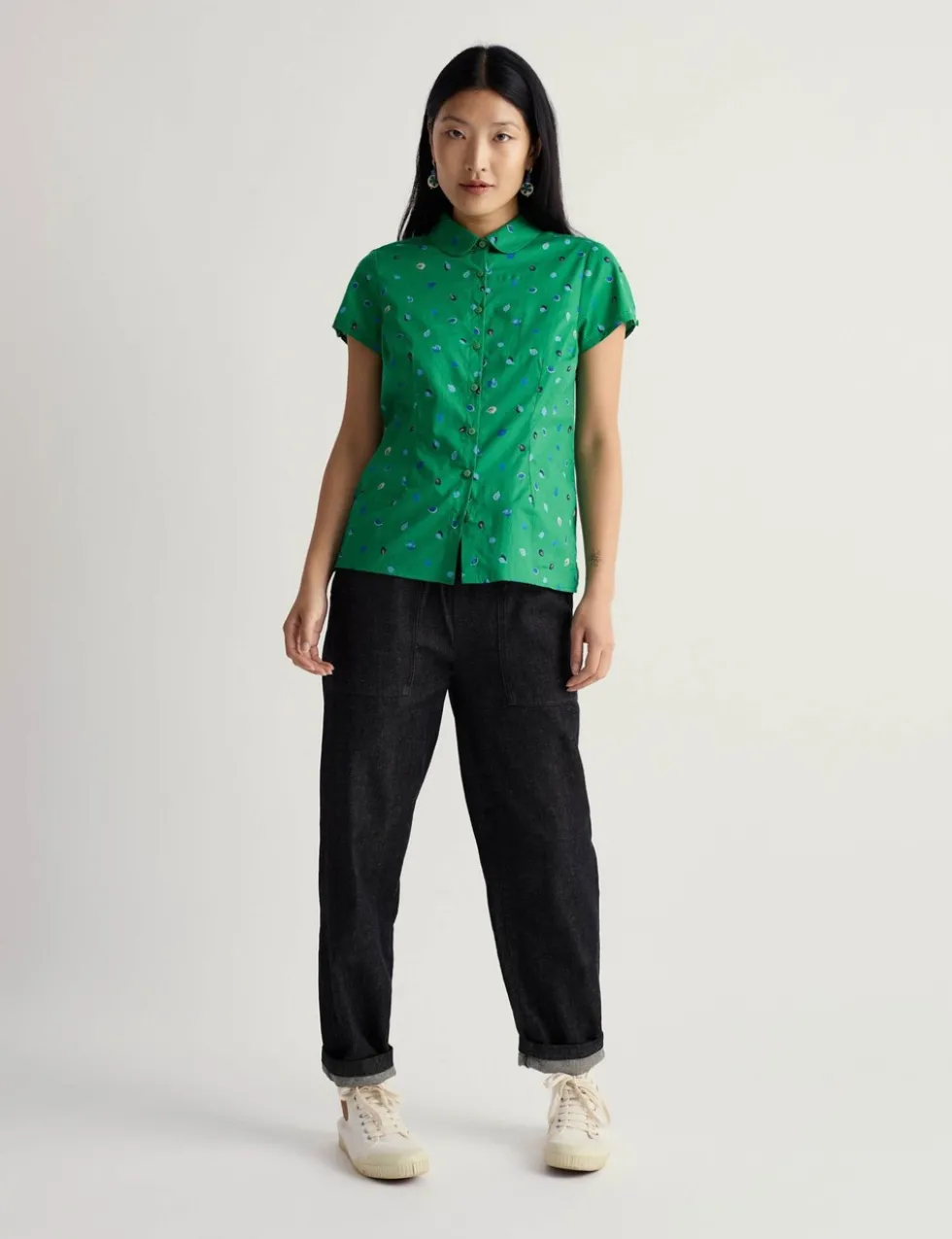 Pure Cotton Printed Peter Pan Collar Shirt