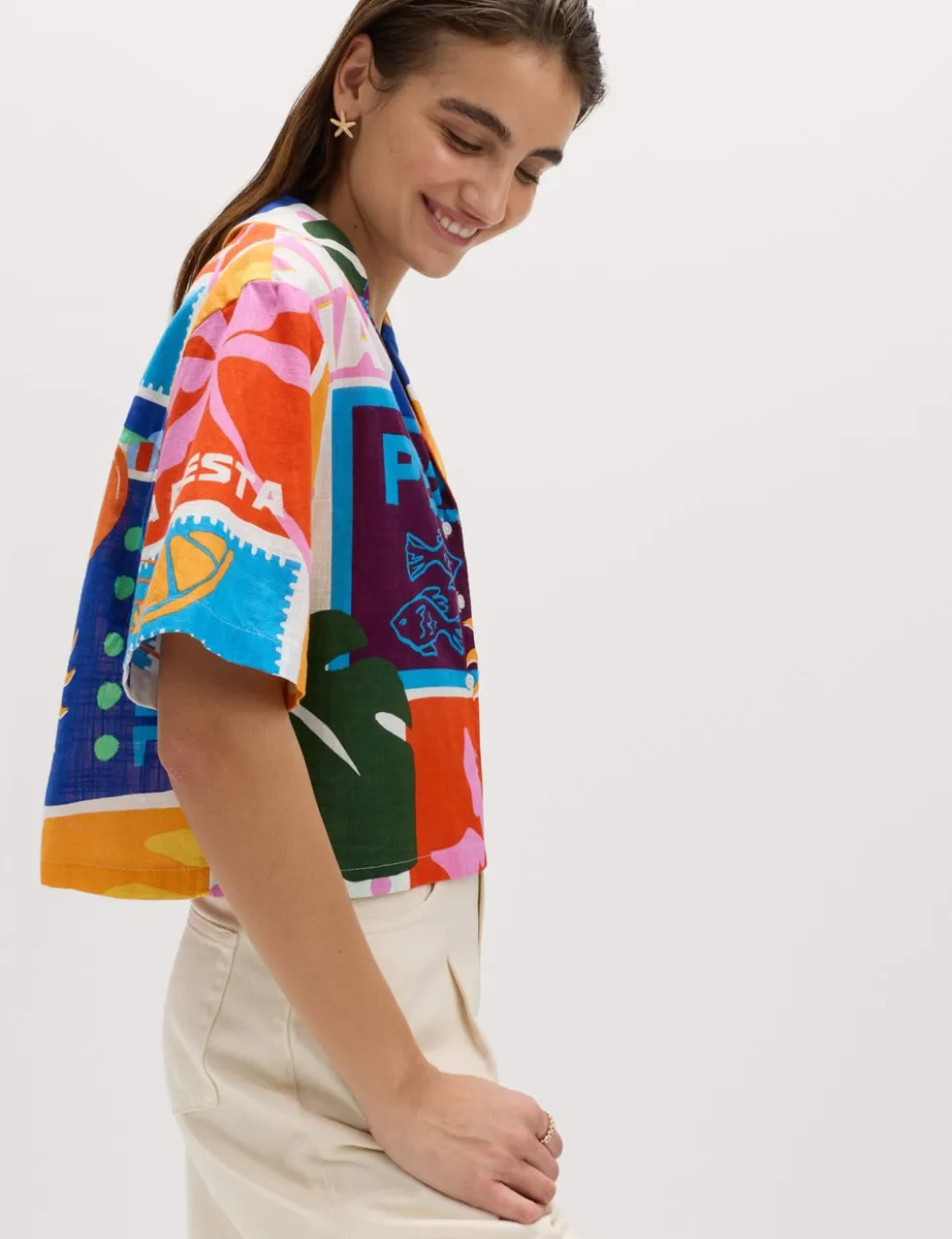 Pure Cotton Printed Short Sleeve Beach Shirt