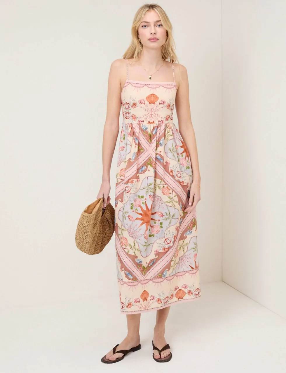 Pure Cotton Printed Square Neck Maxi Dress