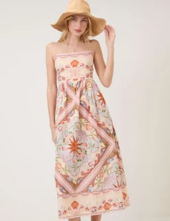 Pure Cotton Printed Square Neck Maxi Dress