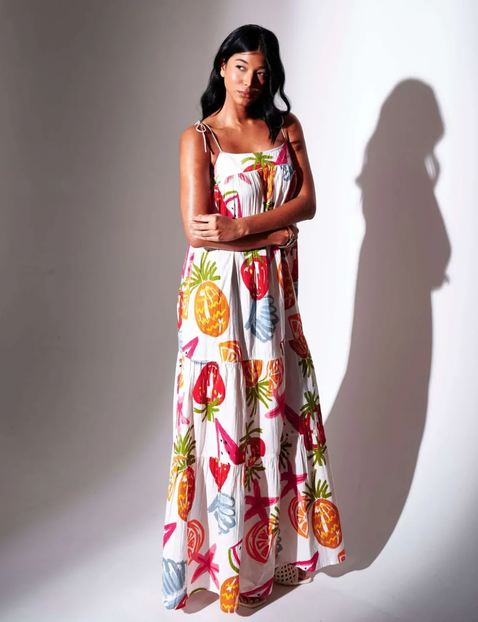 Pure Cotton Printed Strappy Maxi Dress