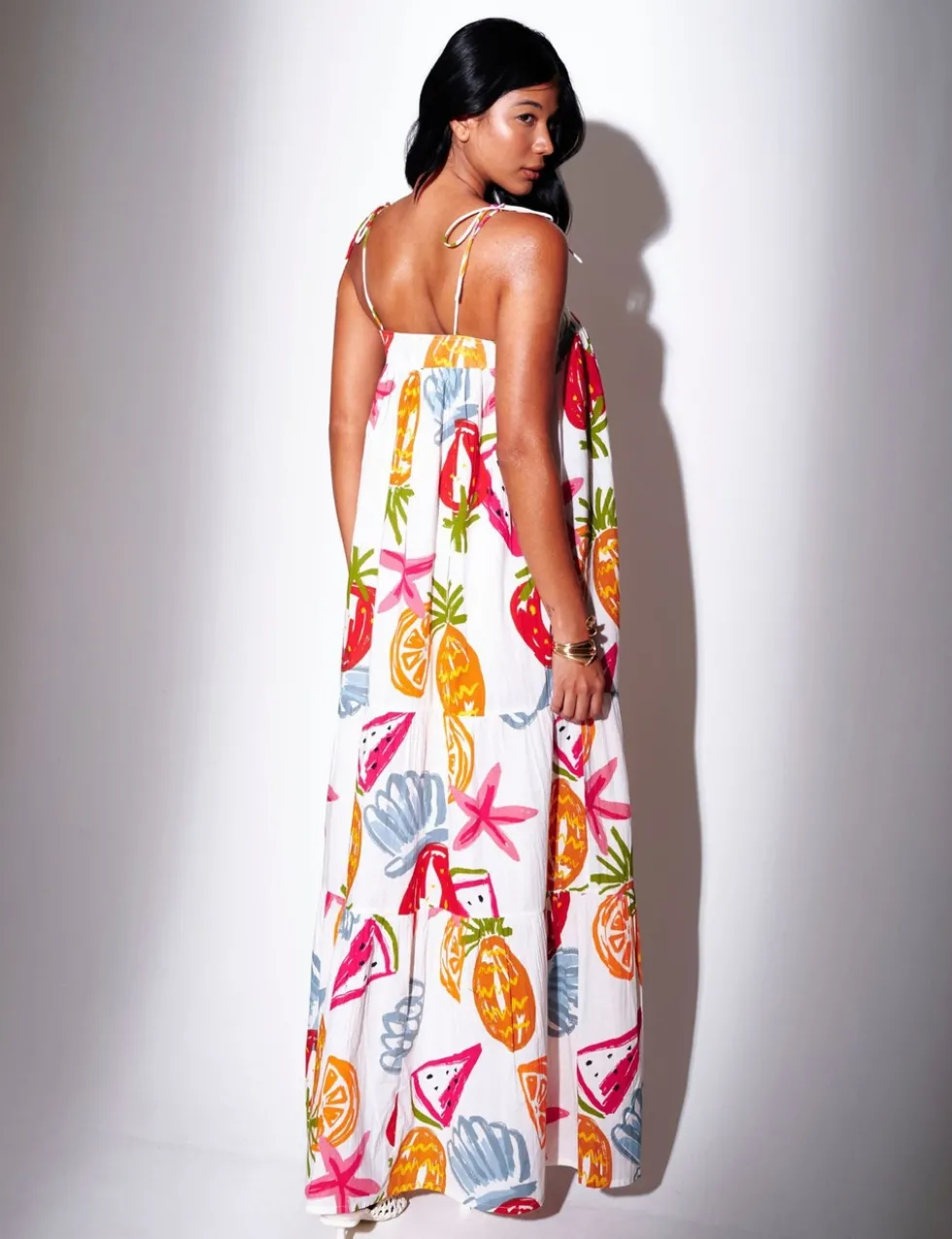Pure Cotton Printed Strappy Maxi Dress