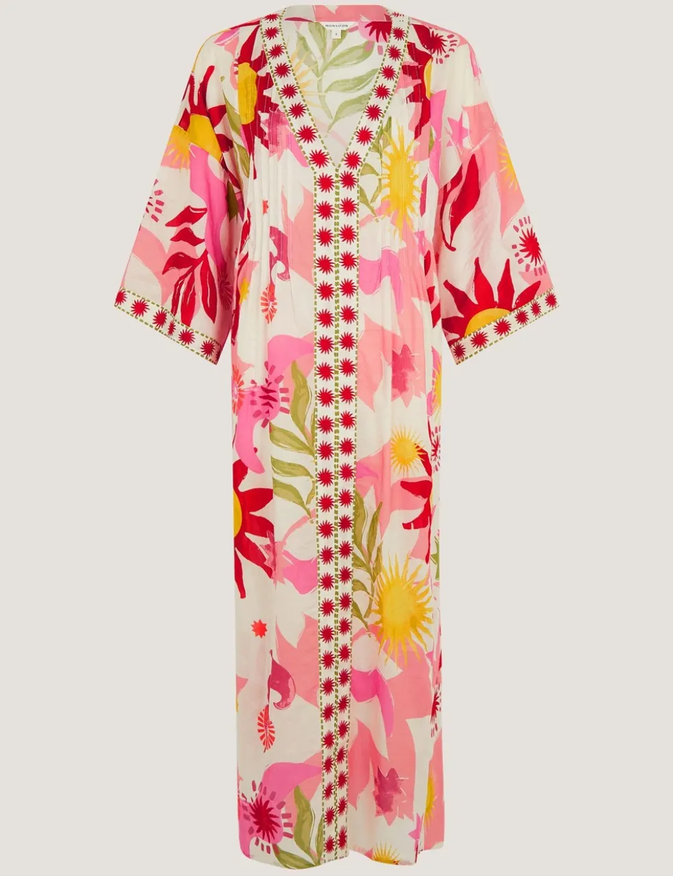 Pure Cotton Printed V-Neck Midi Kaftan Dress