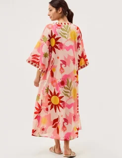Pure Cotton Printed V-Neck Midi Kaftan Dress
