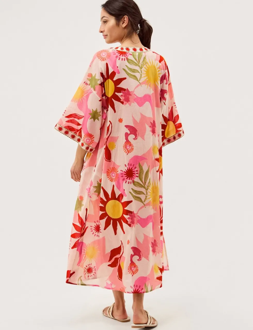 Pure Cotton Printed V-Neck Midi Kaftan Dress