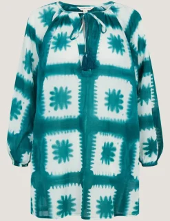 Pure Cotton Printed V-Neck Maxi Kaftan
