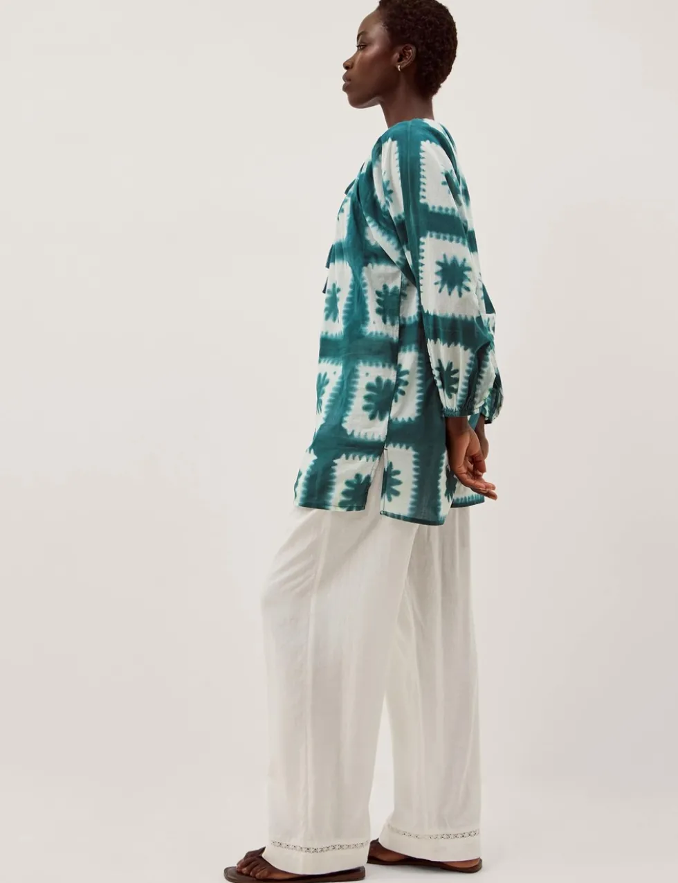 Pure Cotton Printed V-Neck Maxi Kaftan