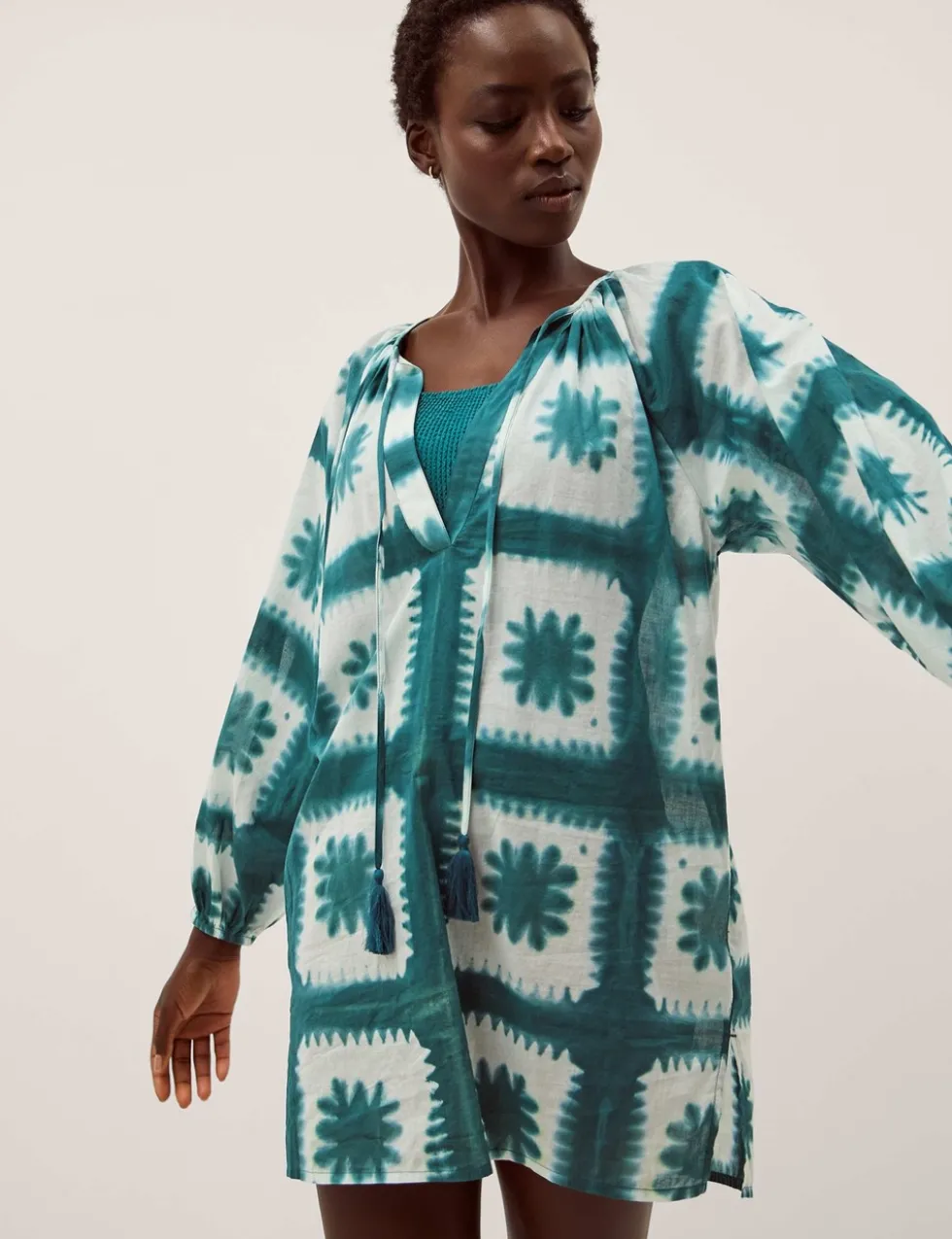 Pure Cotton Printed V-Neck Maxi Kaftan