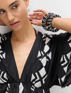 Pure Cotton Printed V-Neck Sheer Kaftan