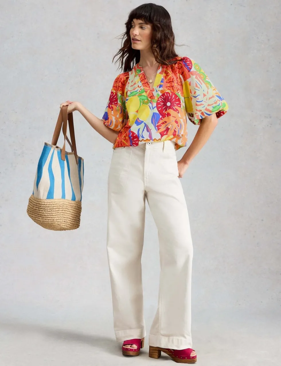 Pure Cotton Printed V-Neck Top