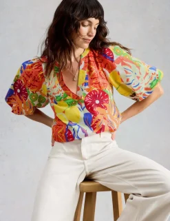 Pure Cotton Printed V-Neck Top