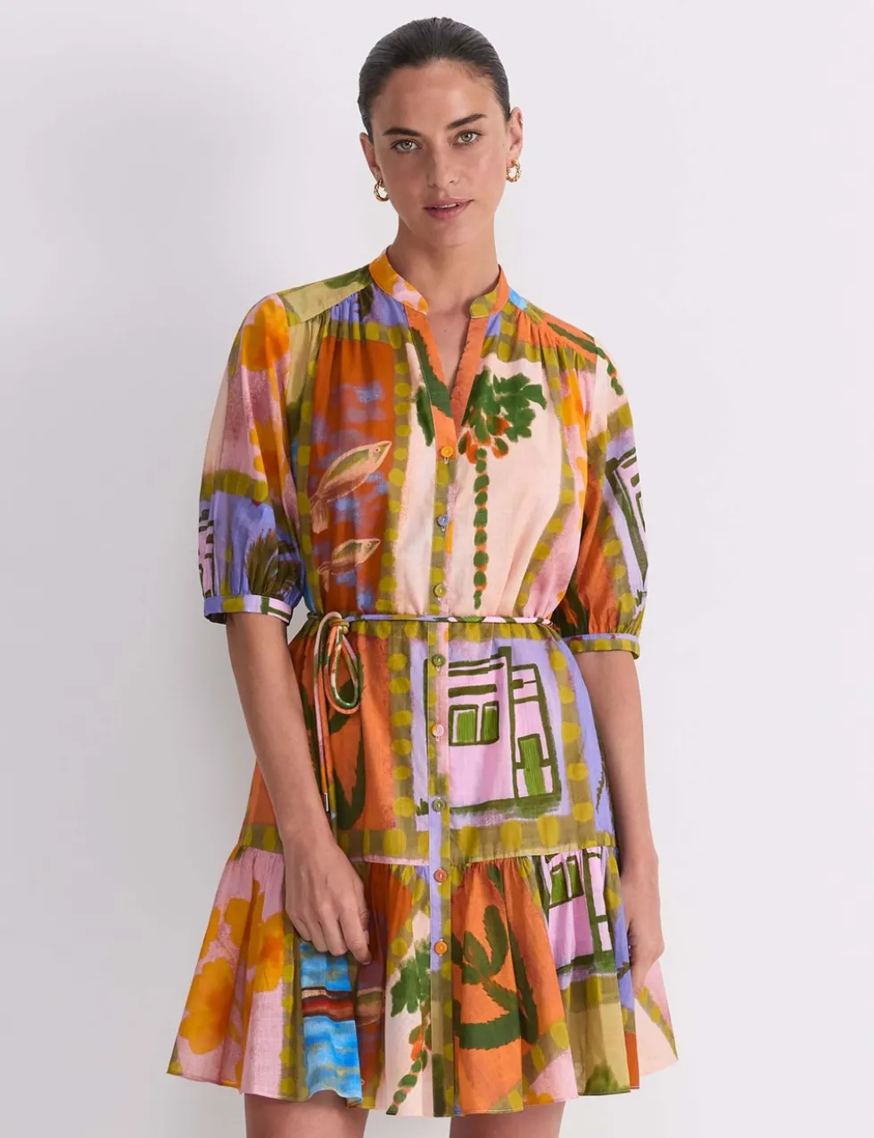Pure Cotton Printed V-Neck Mini Dress