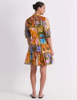 Pure Cotton Printed V-Neck Mini Dress