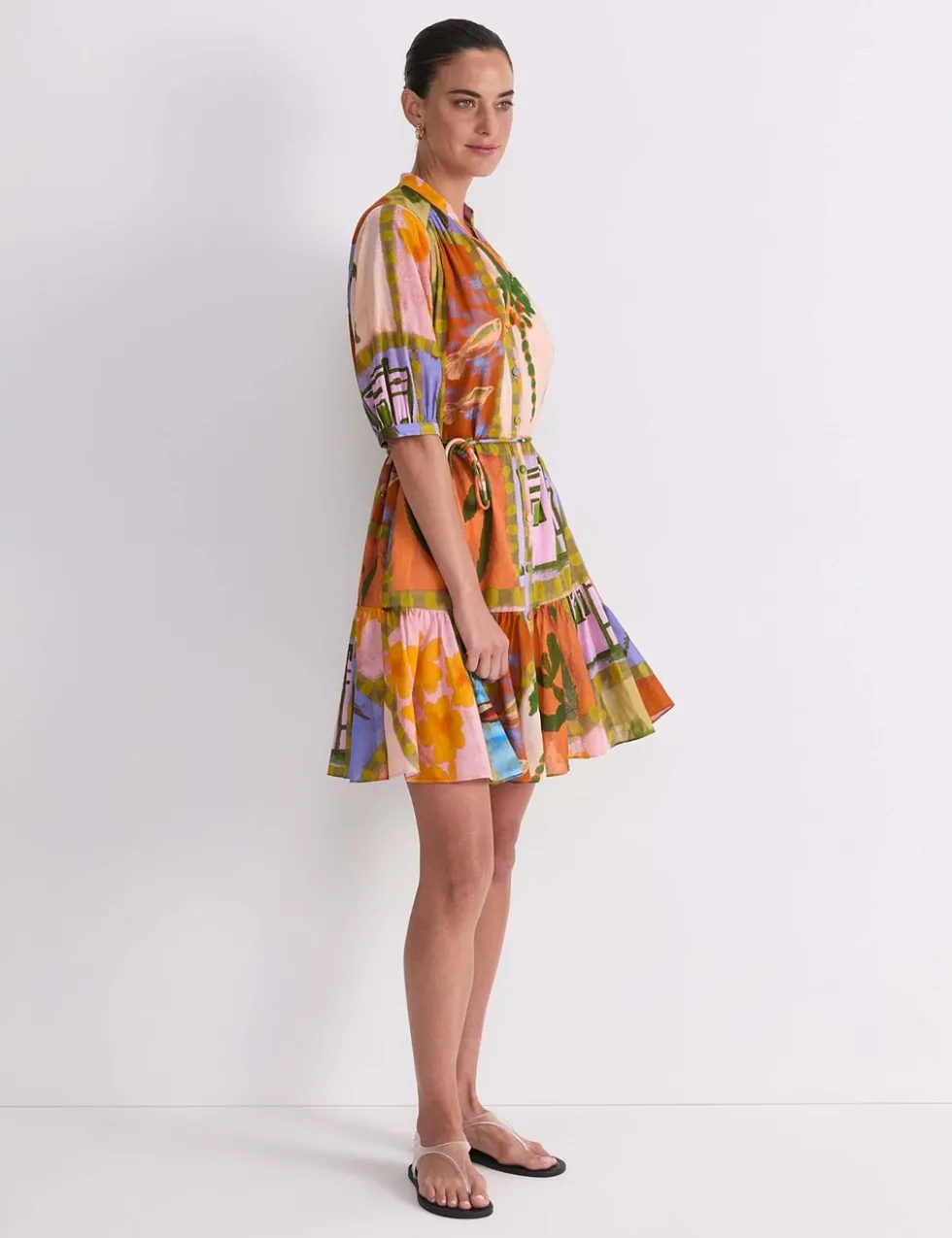 Pure Cotton Printed V-Neck Mini Dress