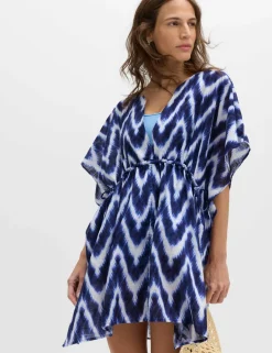 Pure Cotton Printed V-Neck Mini Kaftan Dress