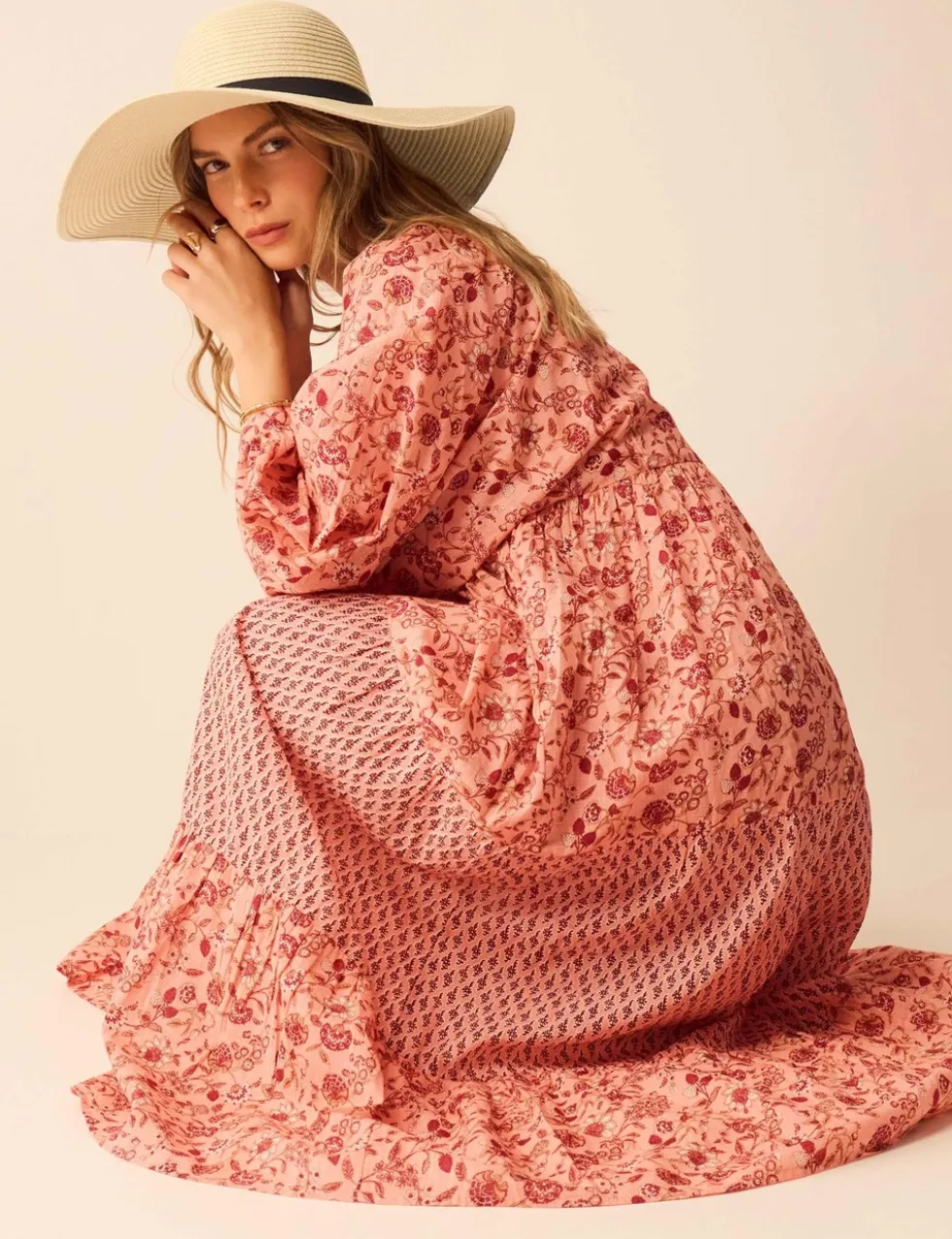 Pure Cotton Printed V-Neck Maxi Beach Dress