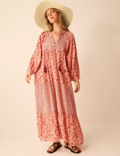 Pure Cotton Printed V-Neck Maxi Beach Dress
