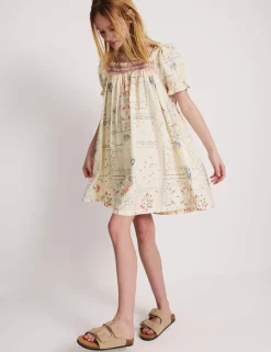 Pure Cotton Puff Sleeve Floral Mini Dress (6-16 Yrs)