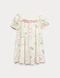 Pure Cotton Puff Sleeve Floral Mini Dress (6-16 Yrs)