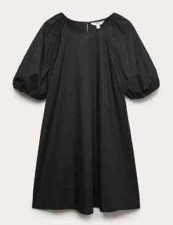Pure Cotton Puff Sleeve Mini Smock Dress