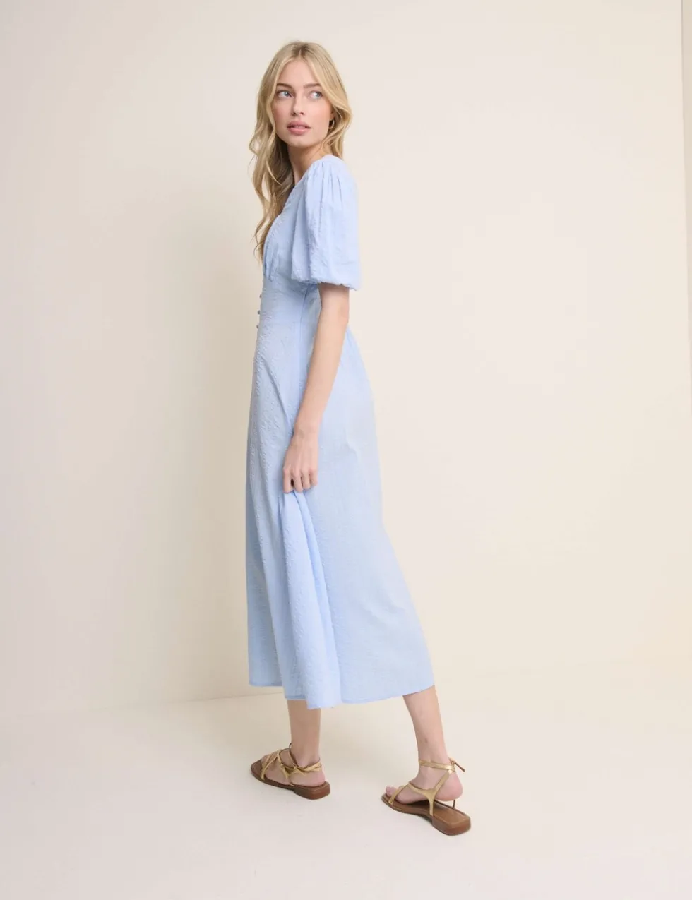 Pure Cotton Puff Sleeve Midi Tea Dress