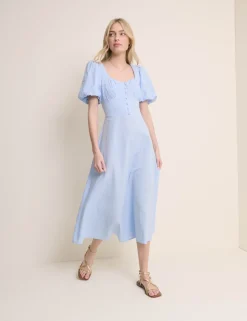 Pure Cotton Puff Sleeve Midi Tea Dress