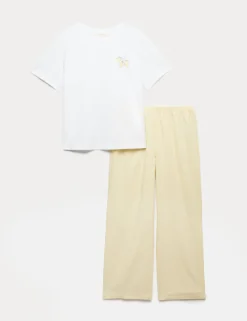 Pure Cotton Pyjama Set With Woven Bottoms
