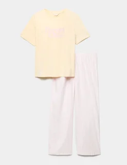 Pure Cotton Pyjama Set With Woven Bottoms