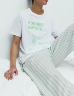 Pure Cotton Pyjama Set With Woven Bottoms