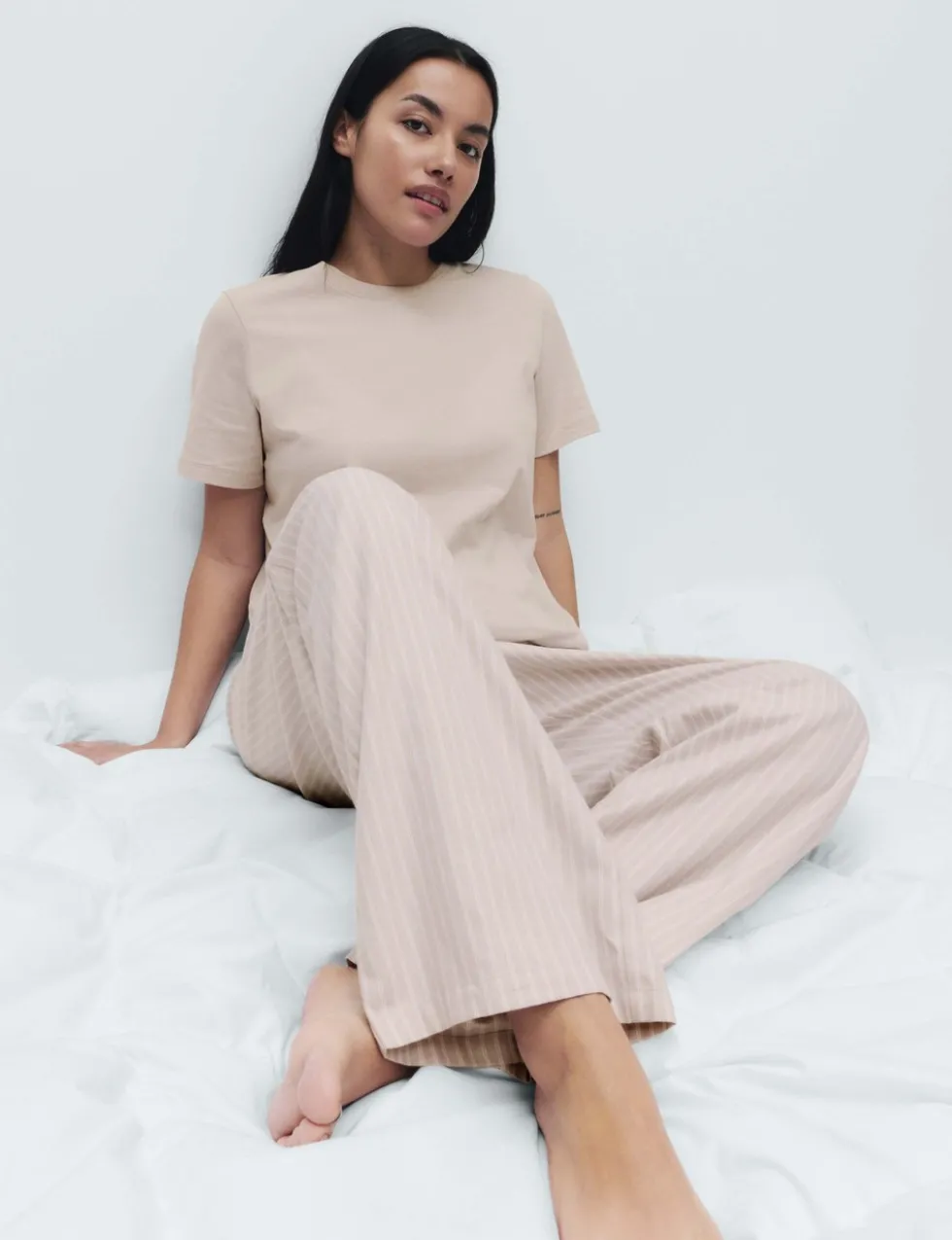 Pure Cotton Pyjama Set With Woven Bottoms