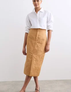 Pure Cotton Quilted Midi Column Skirt