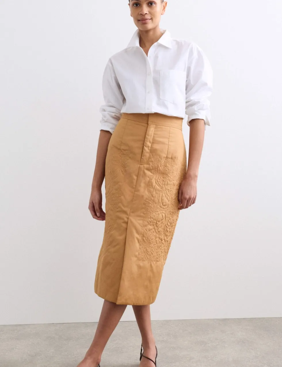 Pure Cotton Quilted Midi Column Skirt