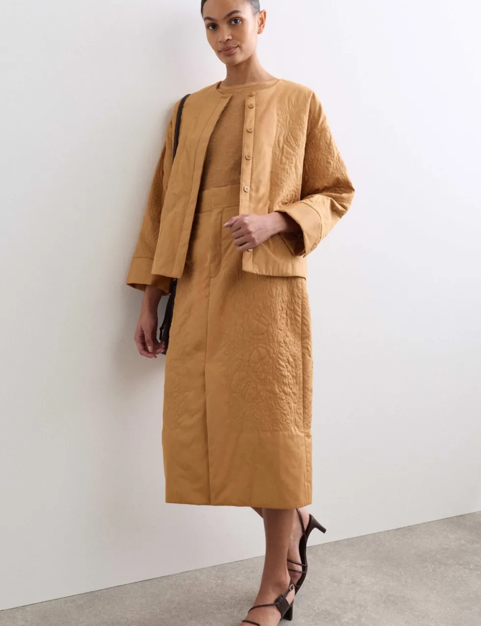 Pure Cotton Quilted Midi Column Skirt