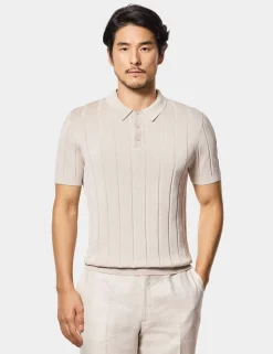 Pure Cotton Rib Knitted Polo Shirt