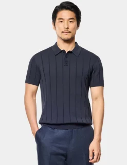 Pure Cotton Rib Knitted Polo Shirt