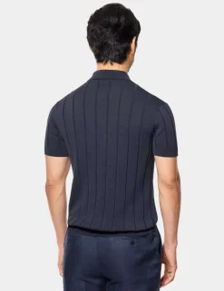 Pure Cotton Rib Knitted Polo Shirt