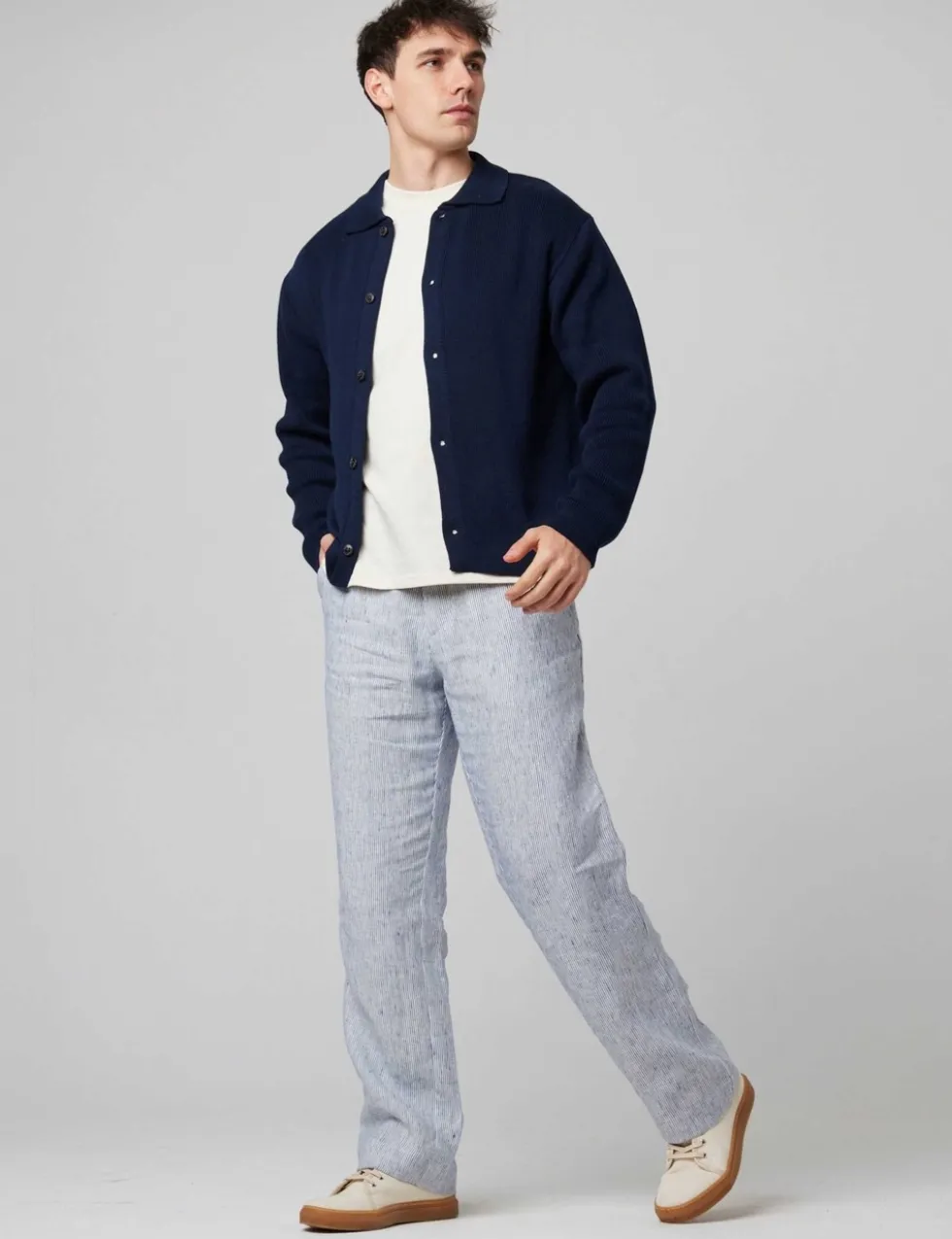 Pure Cotton Ribbed Collared Neck Cardigan