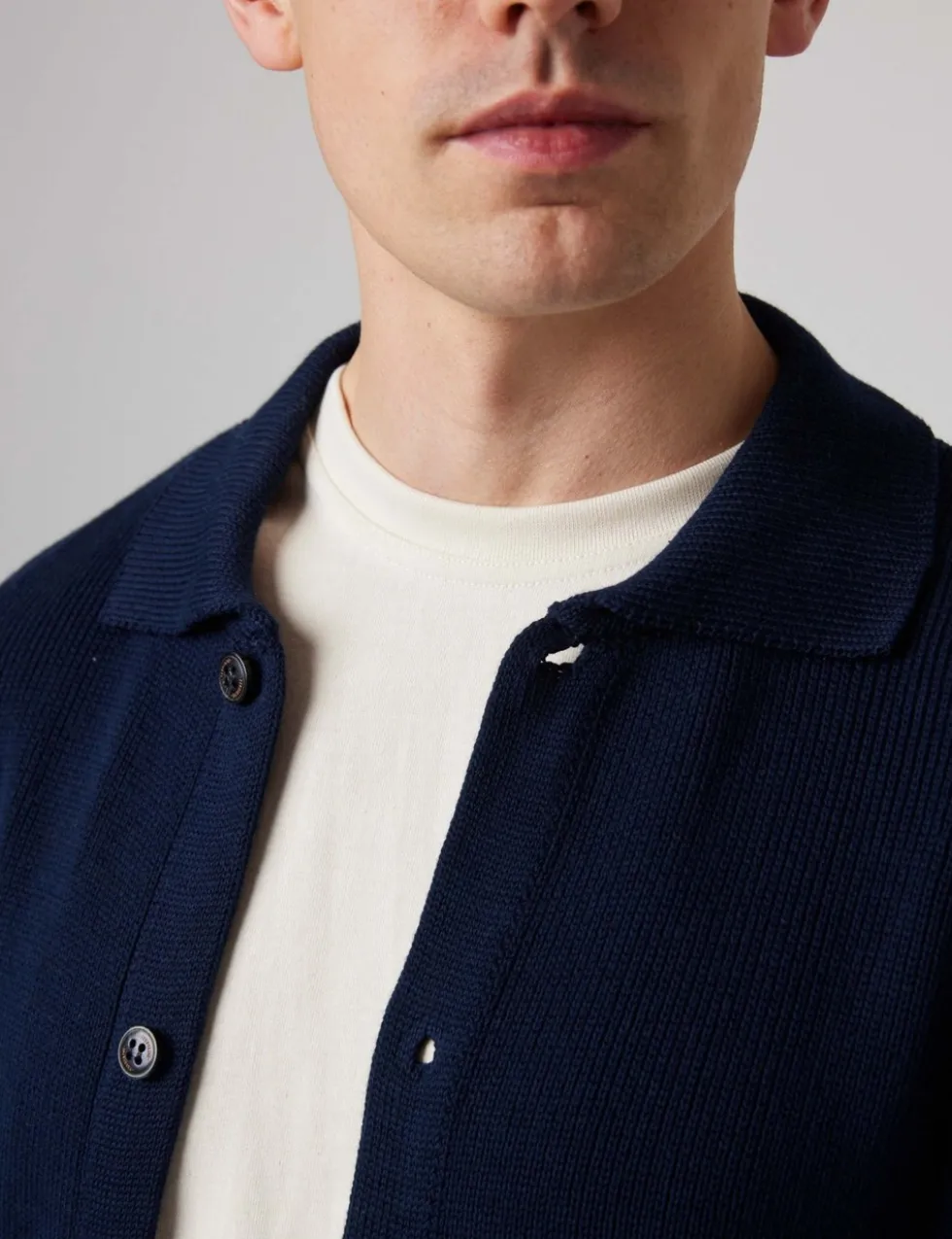 Pure Cotton Ribbed Collared Neck Cardigan