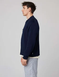 Pure Cotton Ribbed Collared Neck Cardigan